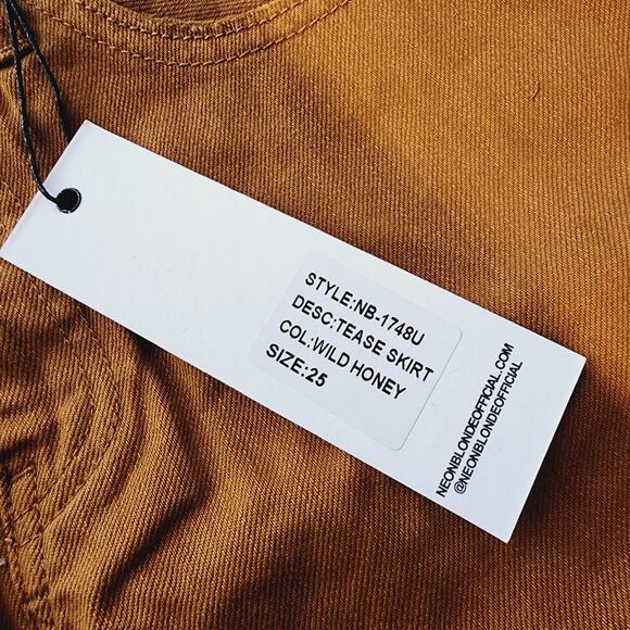 NEW Neon Blonde Tease High Waisted Distressed Jean Skirt in Wild Honey - Picture 9 of 10